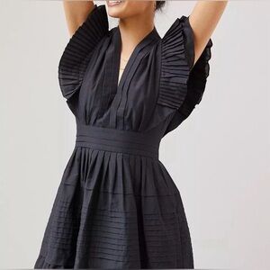 Magali Pascal Ruffled Black Pleated Mini Dress